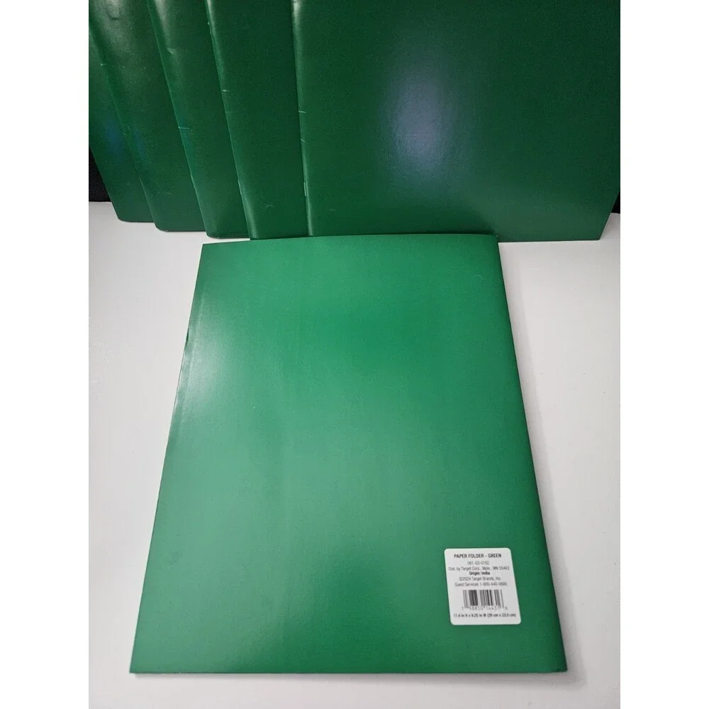 Set Of 6 Green Target Paper Folders 2 Pocket Folders 3 Hole Punched